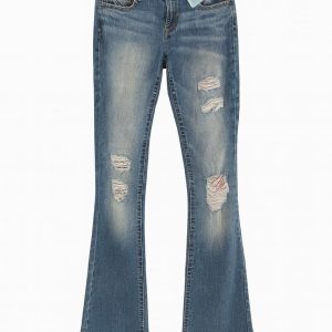 Jeans Recto Desgastado Azul Medio